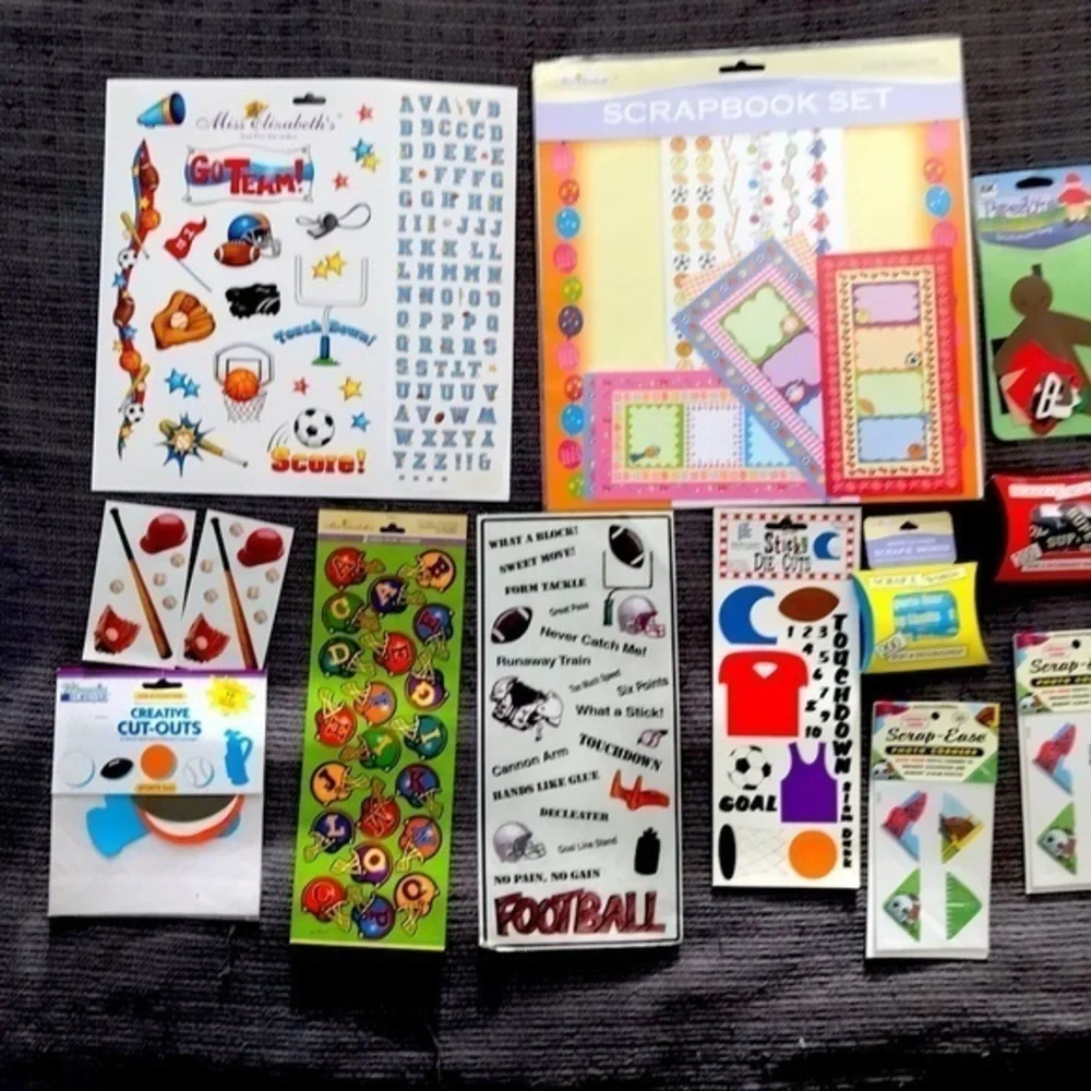 Scrapbook paper & Sticker Bundle Sport theme. 13 items NWOT